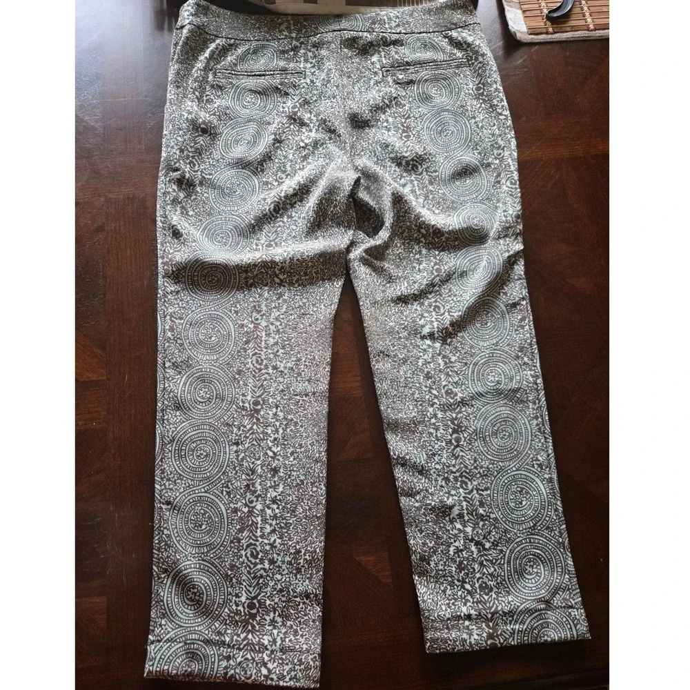 Tory Burch Brown Blue Medallion Print Ankle Pants Size 4‎ Cropped Trousers